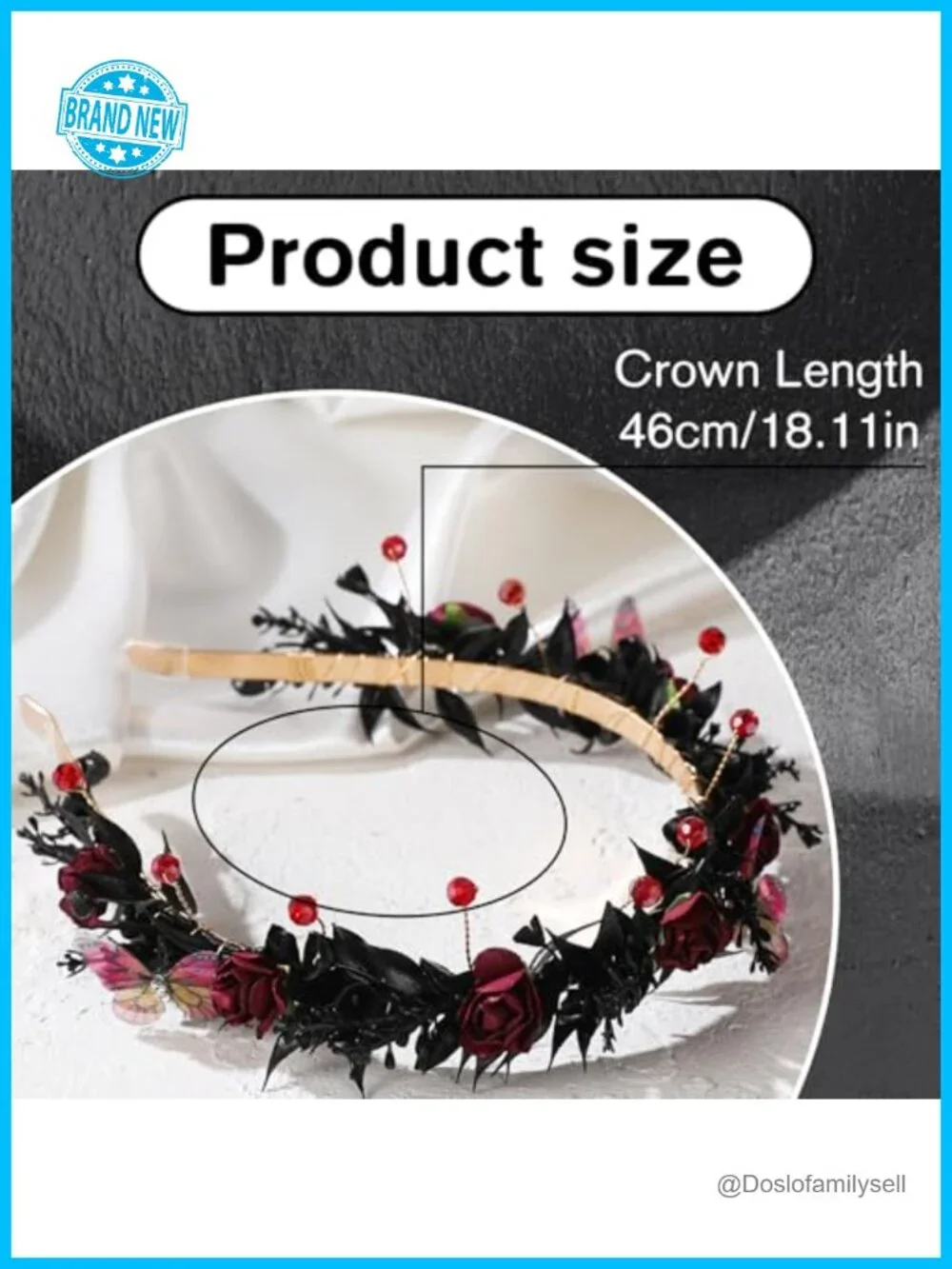 Handmade Gothic Flower Crown with Butterfly Design - Adjustable